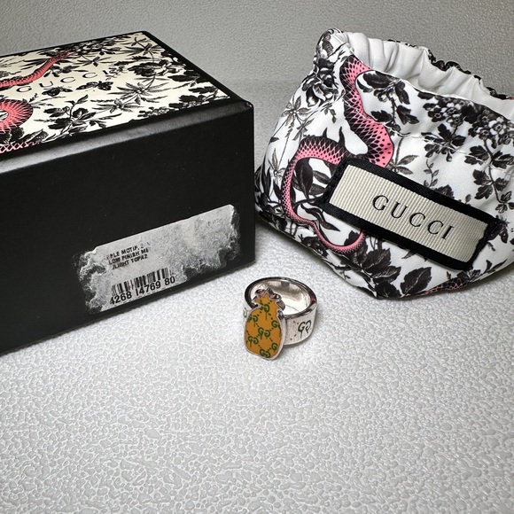 NWOT authentic Gucci Sterling Silver Enamel GucciGhost Pineapple GG Ring us6 - Picture 8 of 16